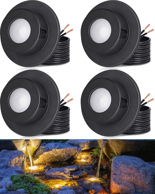 SUNVIE 3W Pond Lights LED Underwater 3000K Warm White IP68 Waterproof Underwater Pond Lights 12-24V AC/DC Low Voltage Fountain Light LED Underwater for Outdoor Ponds Fountains Waterfalls, 4 Pack