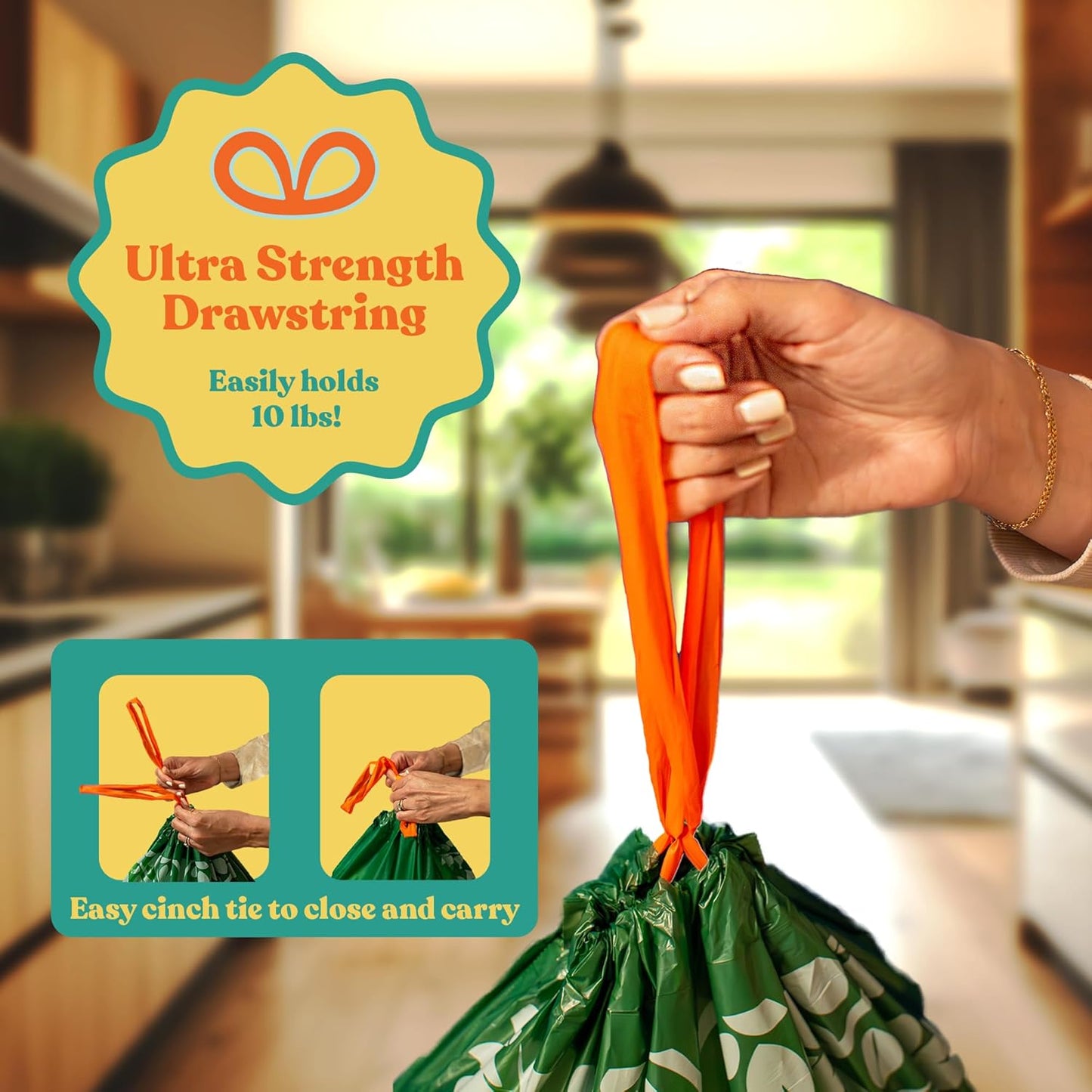 Healthy Earth 13 Gallon Compostable Trash Bags – Tall Kitchen Garbage Bags with Drawstring Handles, Extra Thick Plant-Based Liners, BPI & TÜV Certified ASTM D6400, Heavy Duty Leak-Proof (30 Count)