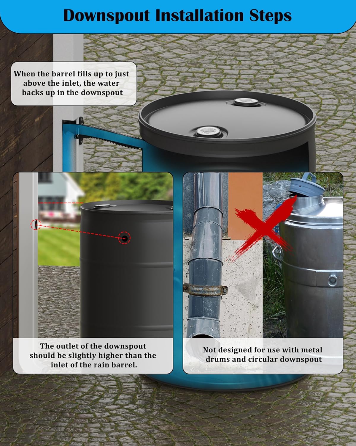 Rain Barrel Diverter Kit-Rain Barrel Downspout Diverter for Rectangular Downspouts, Collecting Clean Rainwater, Easily Turn Plastic Containers into Rain Barrels, Easy Installation Without Dismantling