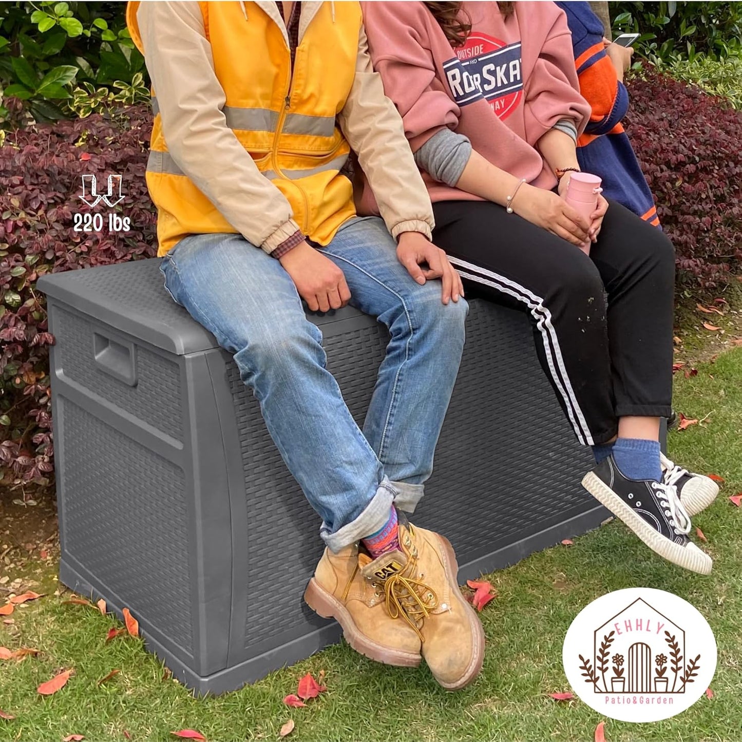 121 Gallon Outdoor Storage Box Large, Lockable Outside Storage Containers Waterproof Patio Cushions Deck Boxes, Rattan Plastic Garden Hose Boxes Resin Pool Storage Bins, Grey