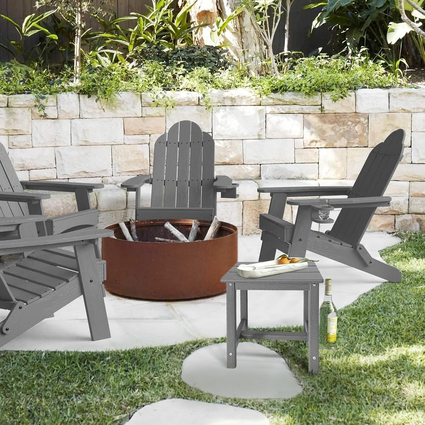 Adirondack Square Side Table,one-Tier Outdoor end Table, Patio Side Table for Pool,Porch,Backyard,Relaxing Companion (Grey)