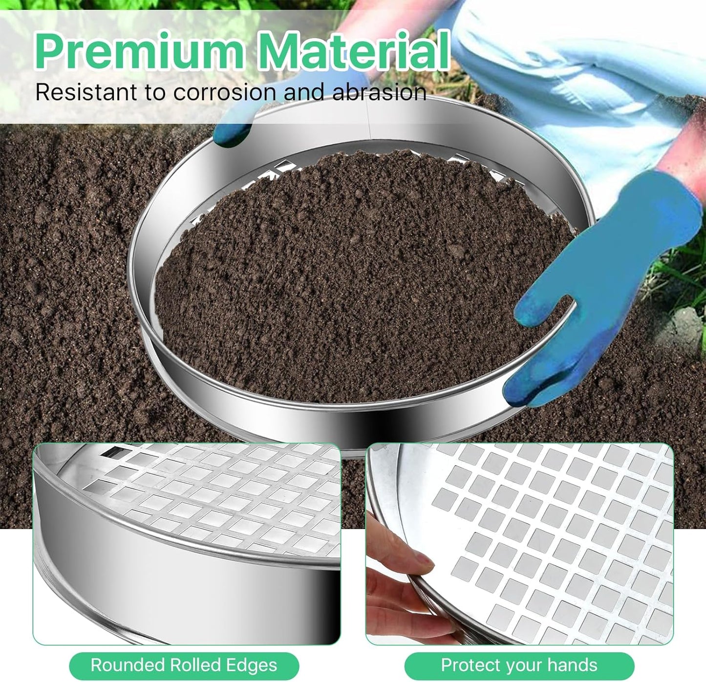Soil Sifter for Gardening, Soil Sifter and Shovel Set, 11.8'' Stainless Steel Sand Sifter for Gardening, Dirt Sifter Strainer for Sand Rocks Dirt Seed Compost
