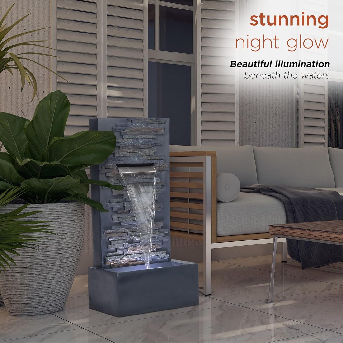 Alpine Corporation 32" Cascading Stone Wall Fountain with LED Lights – Outdoor Water Feature for Garden, Patio, Backyard & Home Decor, Gray