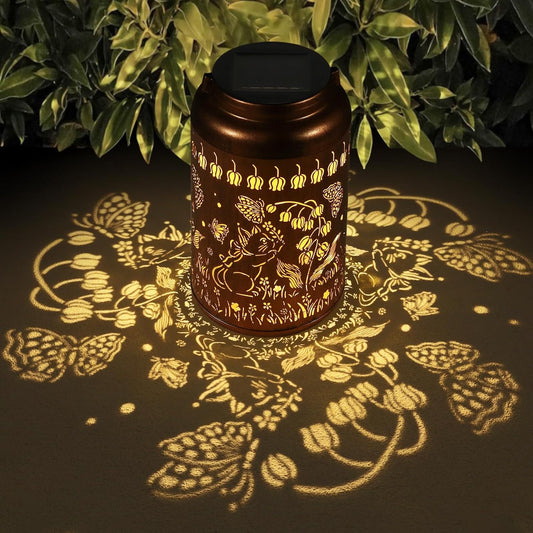 Solar Lanterns Outdoor Waterproof Hummingbird Garden Decor Christmas Gifts for Women Mom Grandma Hanging Lights Metal Decoration Outside for Yard, Patio,Backyard,Porch(Cat and Butterfly)