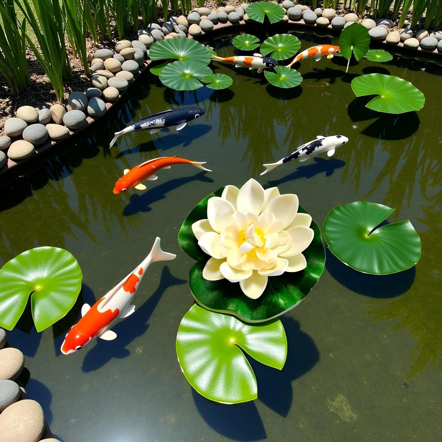 2Pcs White Artificial Floating Foam Lotus Flowers with Water Lily Pad Ornaments,Perfect for Patio Koi Pond Pool Aquarium Home Garden Wedding Party Holiday Decoration Water Gardens and Ponds