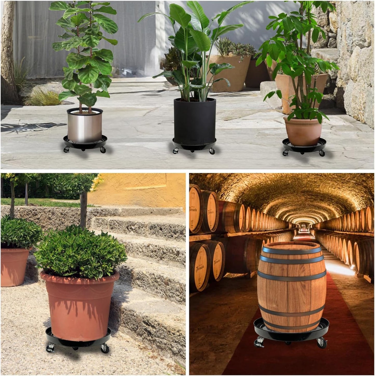 2 Pack Metal Plant Caddy with Wheels 16 Inch Black, Round Rolling Heavy Duty Plant Dolly, Heavy Plant Pot Mover Outdoors or Indoors, The Metal Wheel Can Rotate 360 Degrees or Lockable.