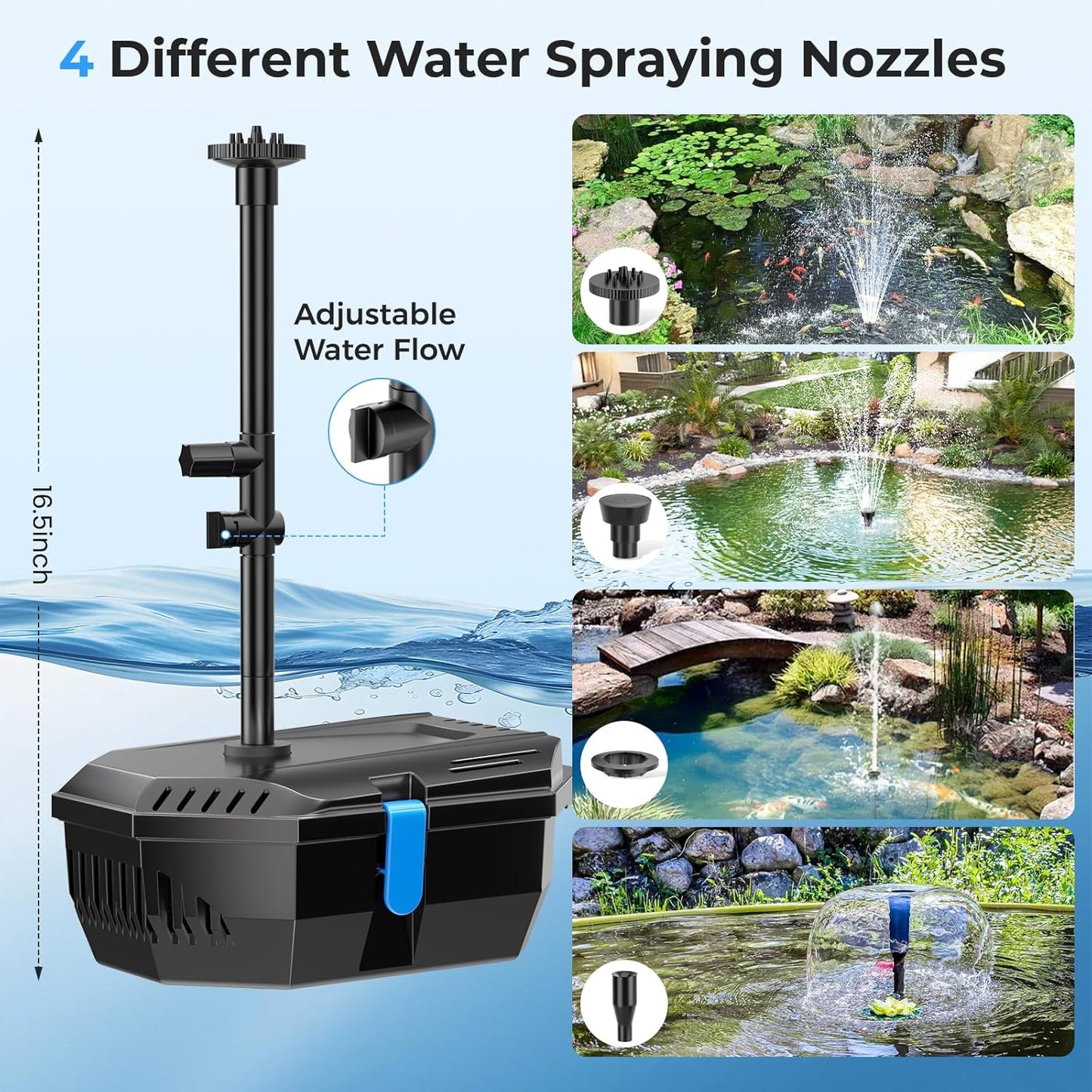 POPOSOAP Pond Filter with 12W Solar Fountain Pump, Solar Pond Filter with 160GPH Pump & Fountain Kit, Outdoor Filter Box with 6.6FT PVC Tubing, Perfect for Ponds Clean, Clear, and Add Water Features