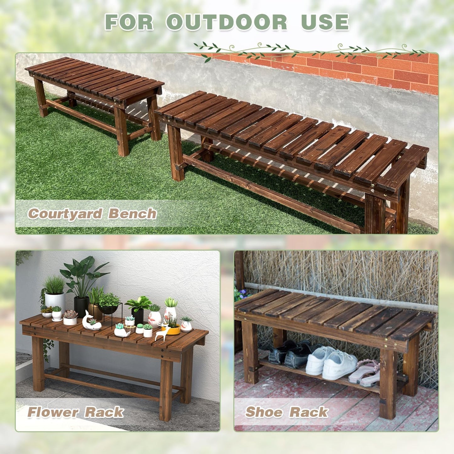 Outdoor Garden Bench, 2-Person Wood Patio Bench Weatherproof Outdoor Backless Bench, Anti-Corrosion and Anti-Rust Garden Benches for Garden Lawn Porch Park Backyard (Natural,35.5''/90cm)