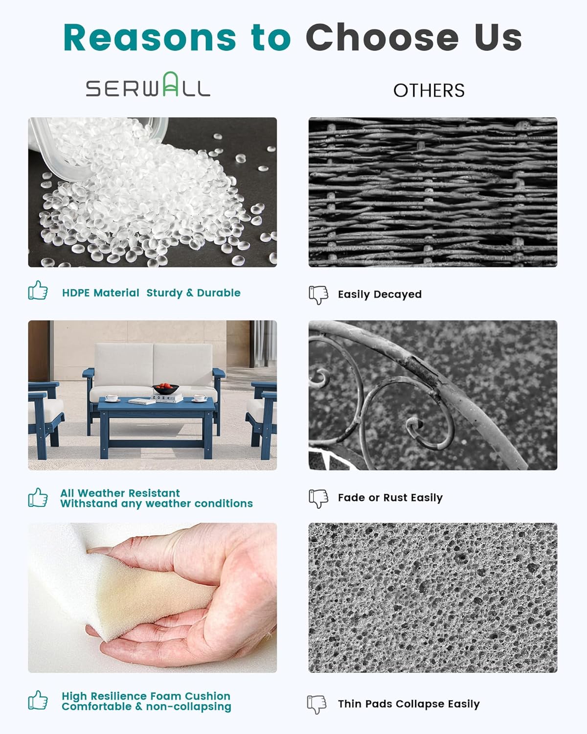 SERWALL HDPE Outdoor Couch, Blue Frame and Khaki Cushion