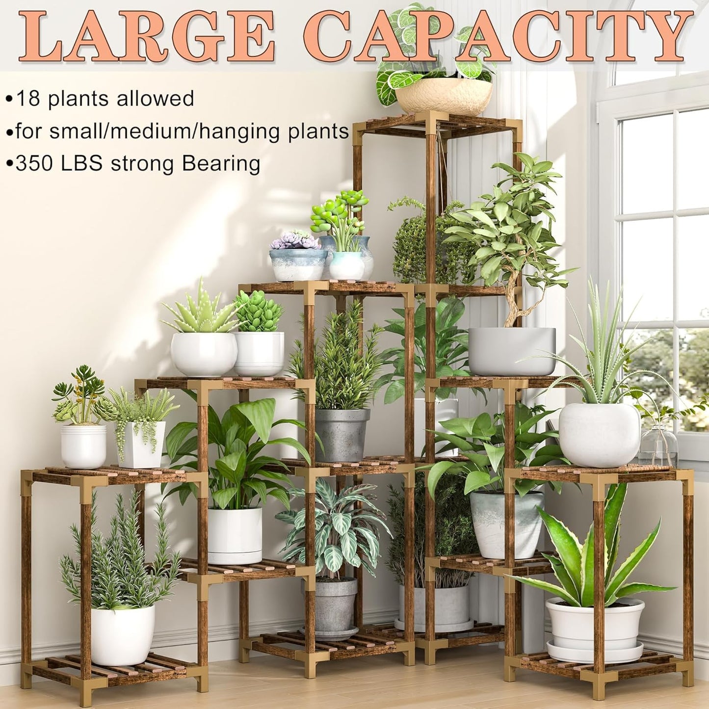 HOMKIRT Large Corner Plant Stand with Grow Light, Plant Shelf Indoor Flower Stand for Living Room Patio Garden Home Decor