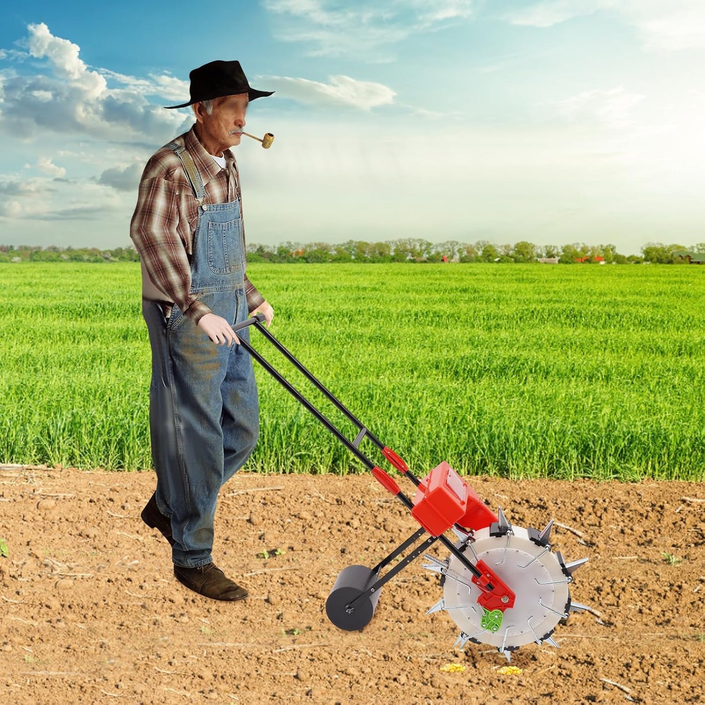 Hand-Pushed Roller Seeder, 10-Nozzles Garden Sowing Portable Multi Functional Precision Manual Seed Planter Conveyor Belt Sowing Tools for Growing Corn, Peanuts,Cotton, Mung Beans