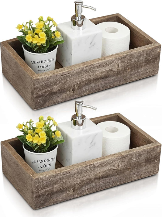 Small Wooden Planter Box – Rustic 2-Pack Wood Window Planter Box Set for Centerpieces & Storage – Durable Wooden Boxes for Decor - Perfect Toilet Basket for Bathroom Organizer