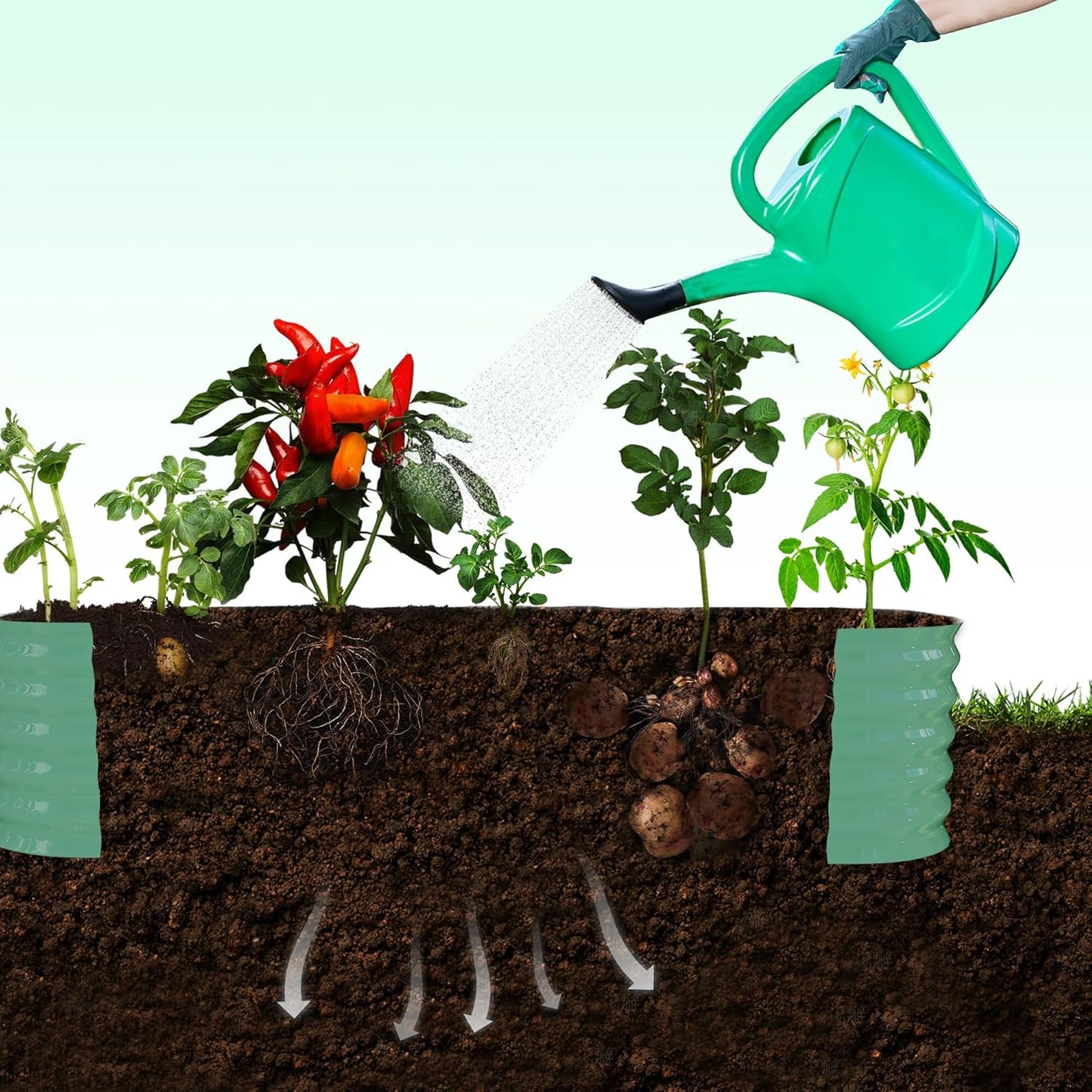 Galvanized Raised Garden Bed with 96" Tall Vertical Arch Trellis – Expandable Rust-Resistant Planter Box for Outdoor Plants, Flowers, Herbs & Vines – Includes Plant Clips, Drainage Netting,Green