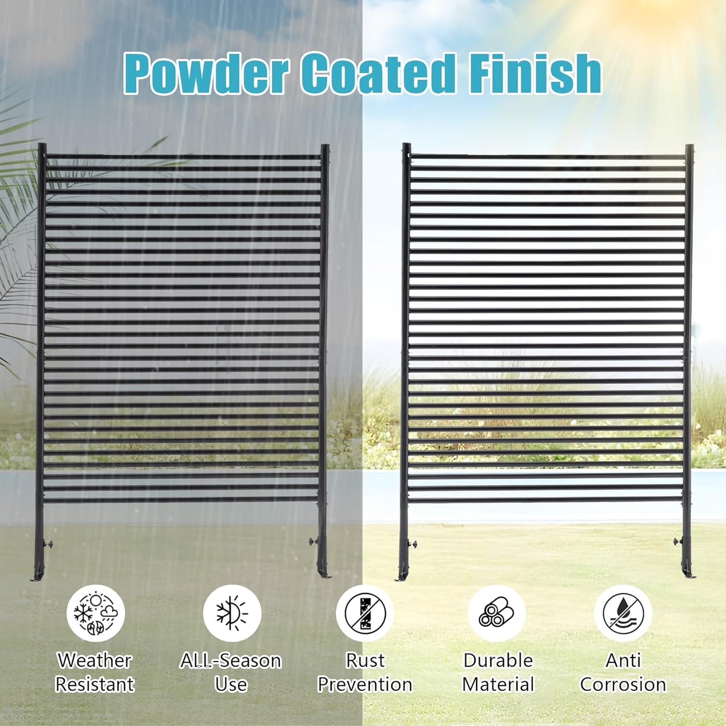 Metal Outdoor Privacy Screen with Stand, 3.9 ft W x 6 ft H Slatted Privacy Screens and Panels, Decorative Privacy Screen Fence Panels Freestanding for Outside Patio Garden Backyard, Black, 1 PC