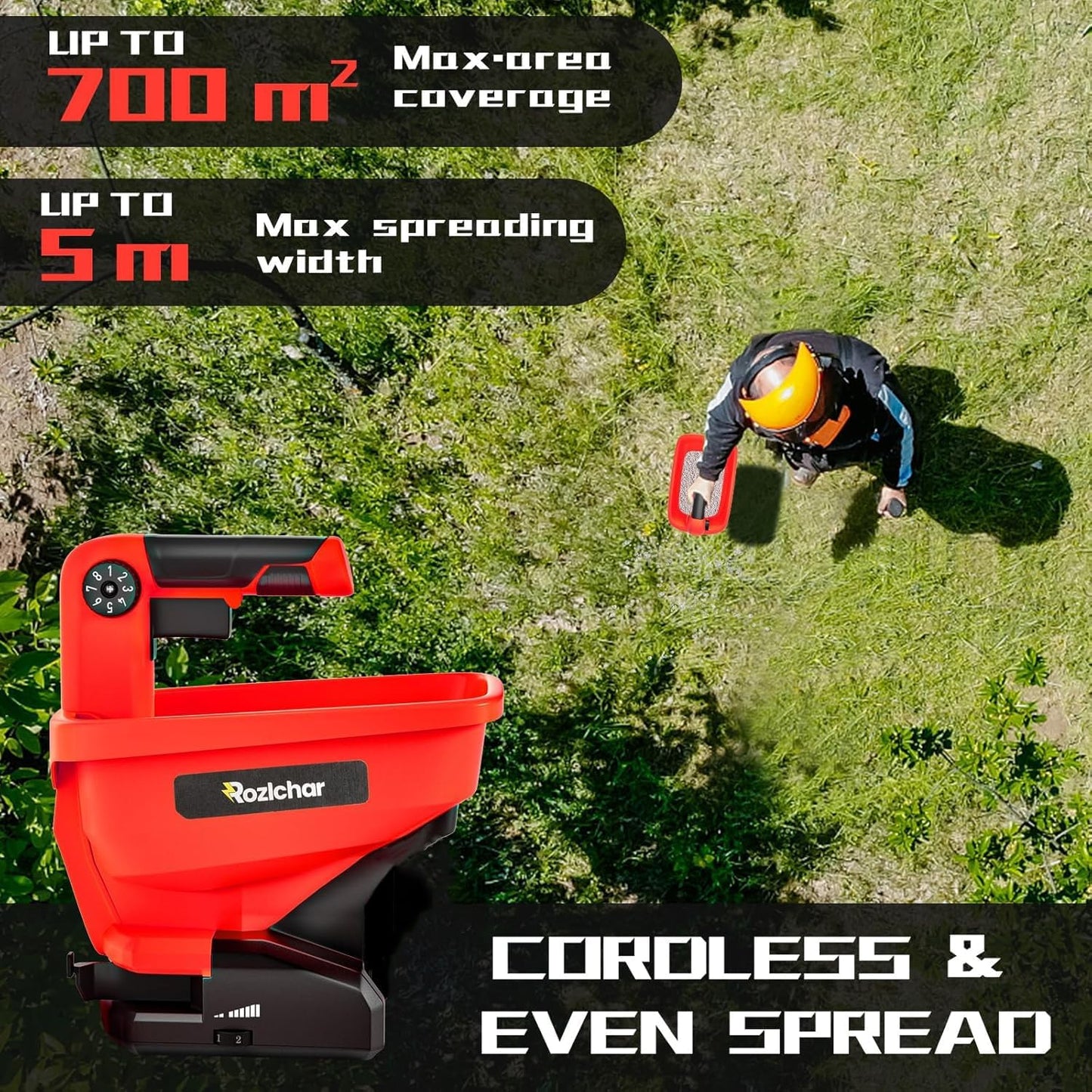 Rozlchar Power Spreader Compatible for Milwaukee 18V Battery, Seed Spreader for Year-Round, Covers Up to 5,000 sq. ft.(Tool Only, No Battery)