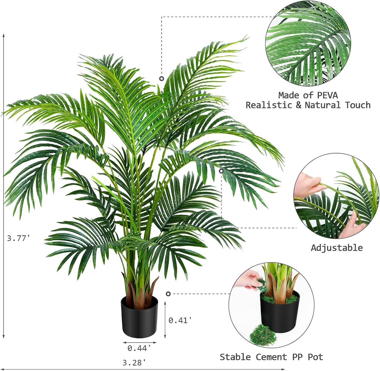 Worth Garden 4ft Artificial Areca Palm Plant, Fake Cane Palm Silk Tree Indoor Outdoor, Dypsis Lutescens, 47in Realistic Faux Silk Plants for Office Decoration