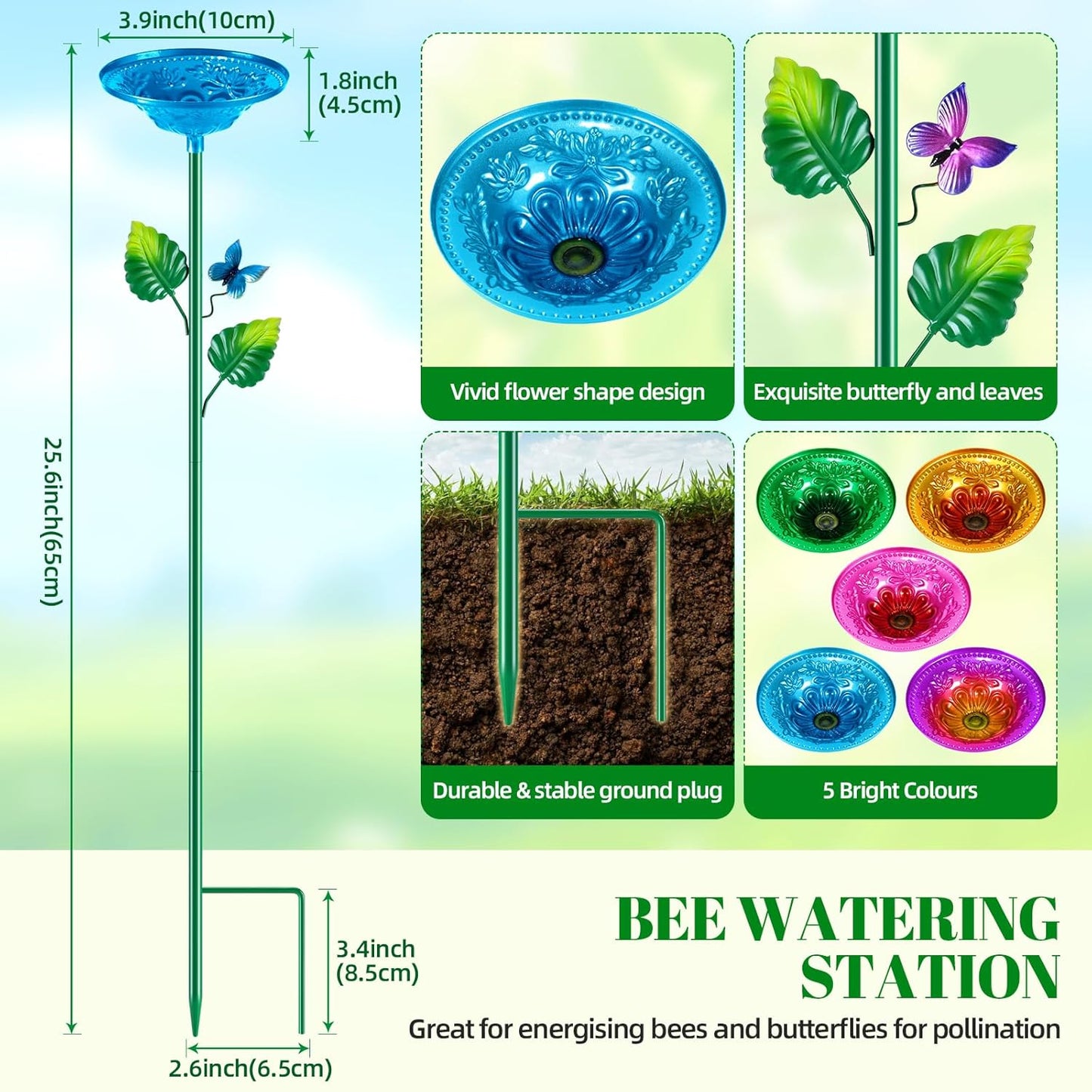 5 Pack Bee Watering Station, Bee Bath for Garden Metal Bee Butterfly Feeder, Colorful Flower Shape Bee Watering Cup Bowl Bee Waterer for Outdoor Outside Yard Decor Pollinator Watering