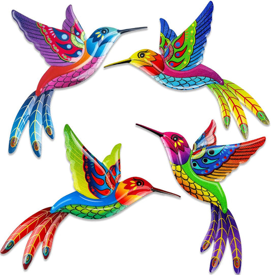 ULENDIS 4 Pack Metal Hummingbird Wall Art Outdoor Decor, 3D Colorful Outdoor Wall Art Fence Decorations for Patio and Yard, Wall Sculpture Hanging Decor for Garden Living Room Balcony