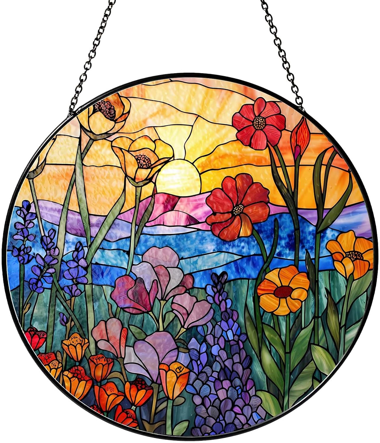 Wildflowers Sun Catcher Stained Glass Window Hanging Plant Lover Gifts for Women Wildflowers Wall Decor Handmade Sun Catcher Decoration for Window Garden Home Christmas & Birthday Gifts