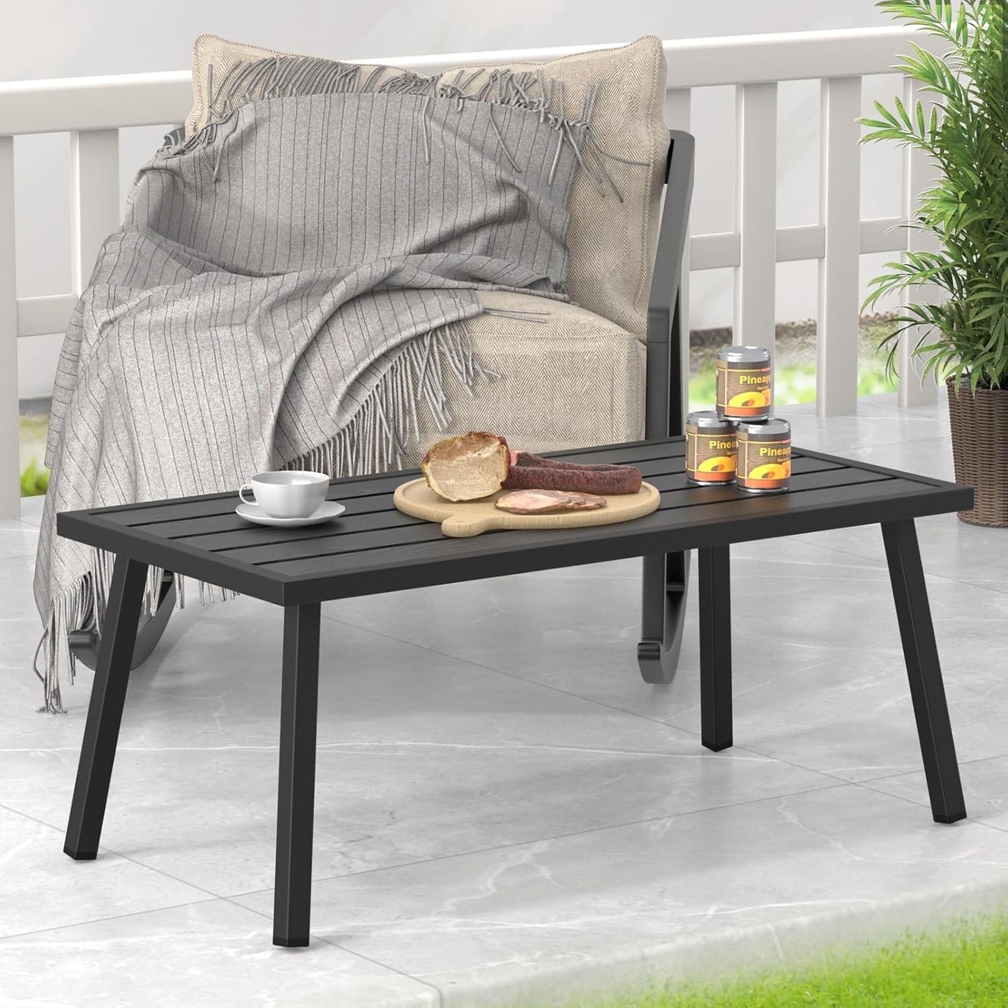 C-Hopetree Small Metal Outdoor Coffee Side Table for Outside Patio, Rectangle, Black