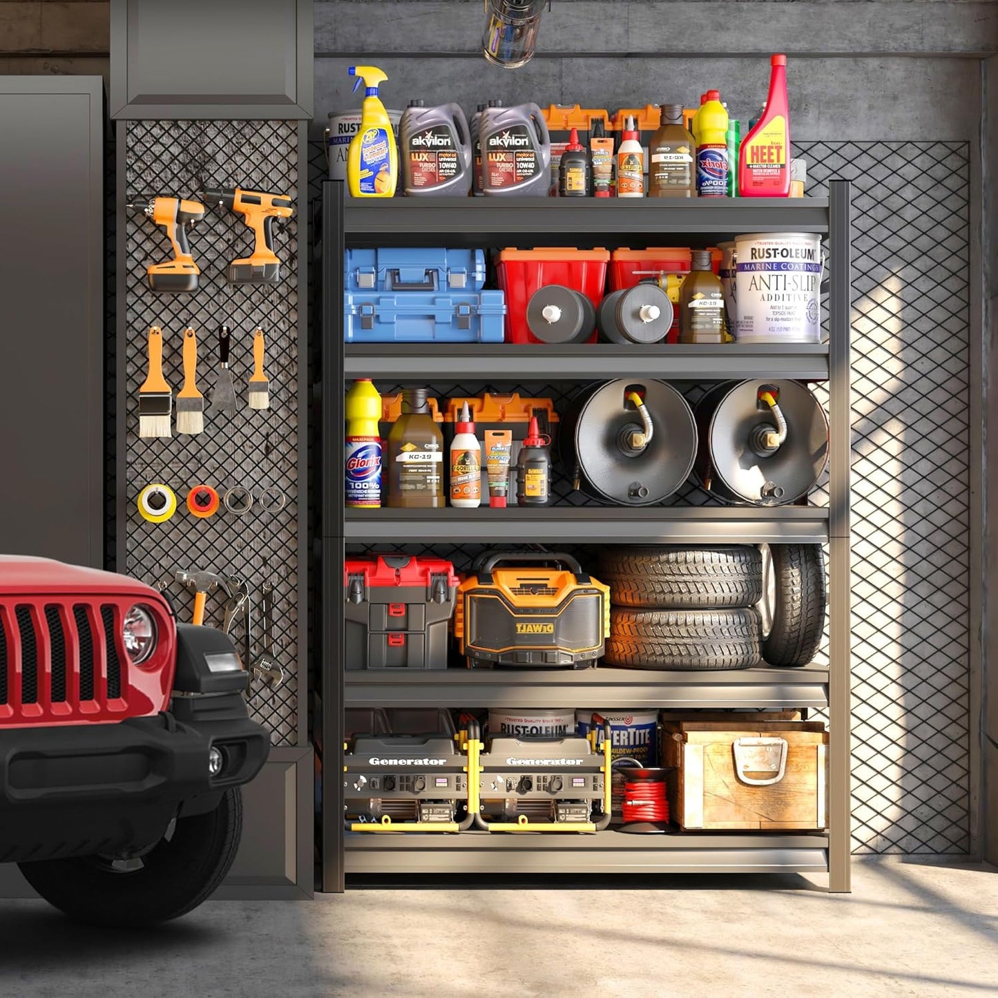 2500lb Capacity Heavy Duty Industrial Shelves | 5-Tier Steel Storage Rack | Adjustable Garage, Warehouse, Workshop Shelving | 63" H x 39.4" W x 17.7" D | Black