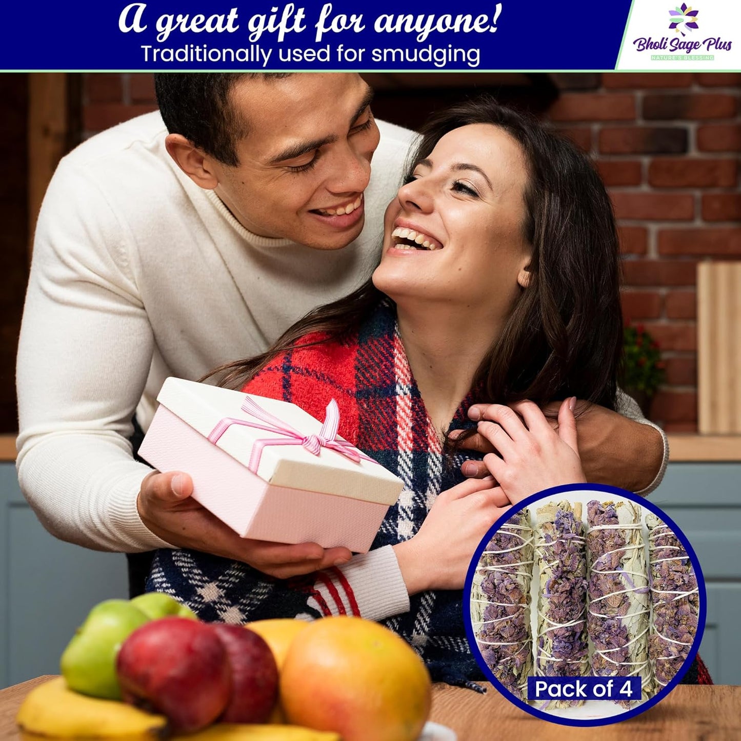 Lavender with White Sage - Bholi Sage Plus Sage Incense Sticks for Cleansing Negative Energy, Sage Sticks for House Cleansing - Lavender with White Sage Smudge Sticks Pack of 4