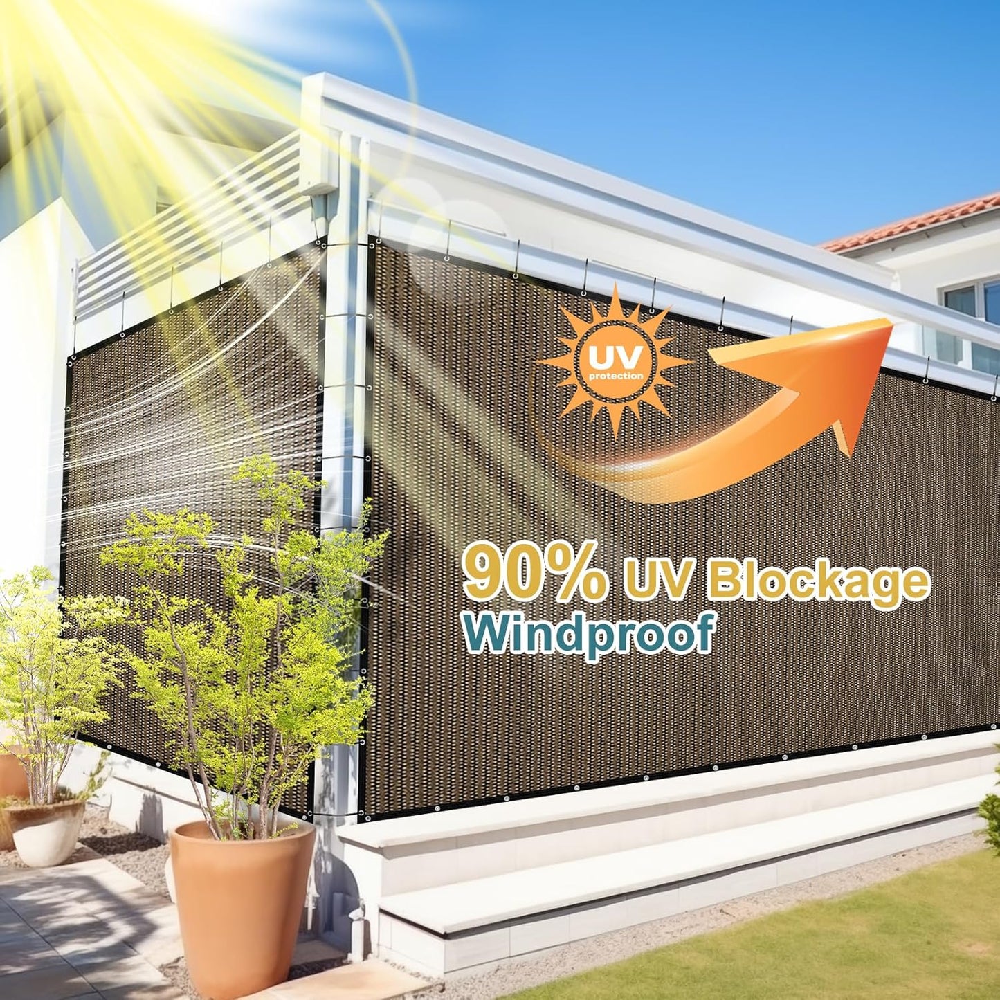 Shade&Beyond 90% Sun Shade Cloth with Grommets, 10' X 10' Pergola Shade Cover Canopy, Mesh Tarp Sun Screens for Patio, Outdoor, Garden, Backyard, Mocha