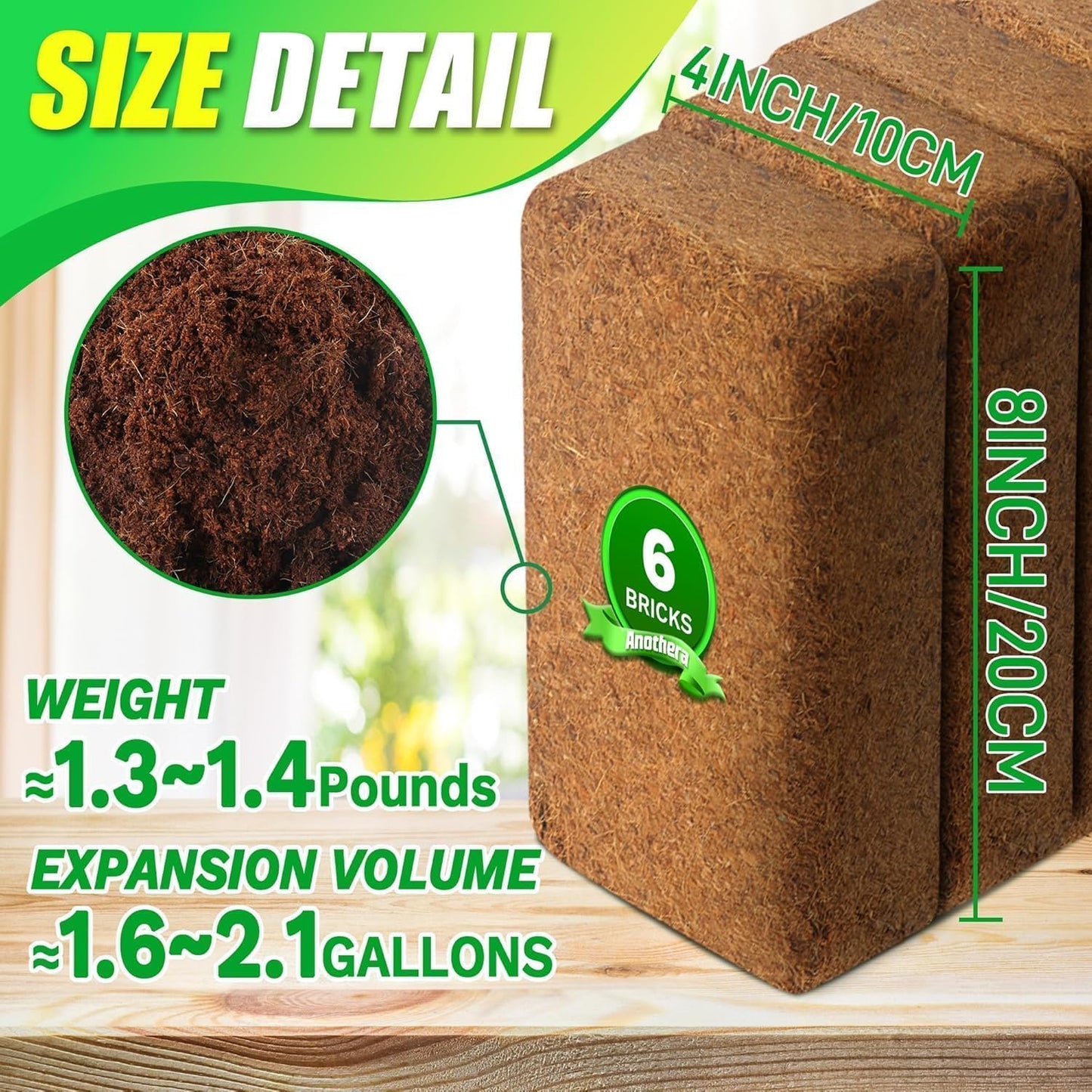 Coco Coir Brick for Plants-8 Pack Premium Coconut Bricks, 100% Organic Peat Moss, Fiber Coconut Husk for Planting, Gardening, Potting Soil Substrate
