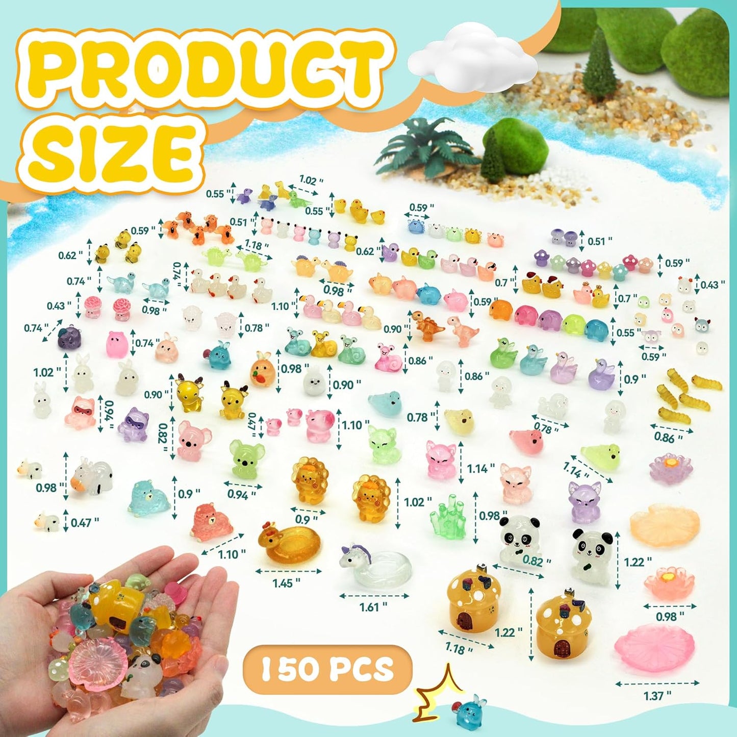 Tardigrade Mini Resin Animals Variety Pack, 150 Pcs Luminous Tiny Resin Animals Figures 48 Types Bulk Glow in The Dark Small Figurines to Hide Miniatures Garden Landscape Potted Dollhouse Decor
