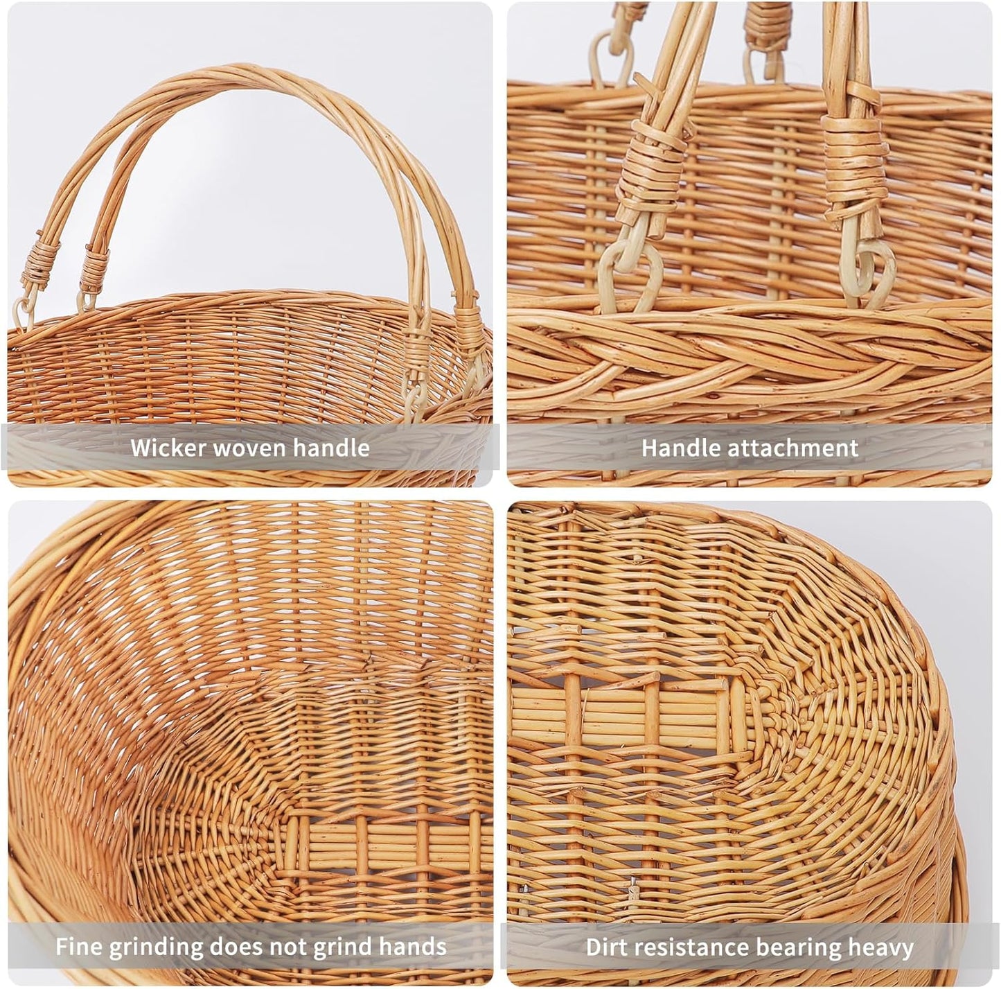 Wicker Picnic Basket with Handle, Natural Large Empty Basket Cheap Easter Egg Candy Storage Suitable for Toys, Flowers, Weddings (Original Color 15.75 * 11.81 * 5.91 inches)