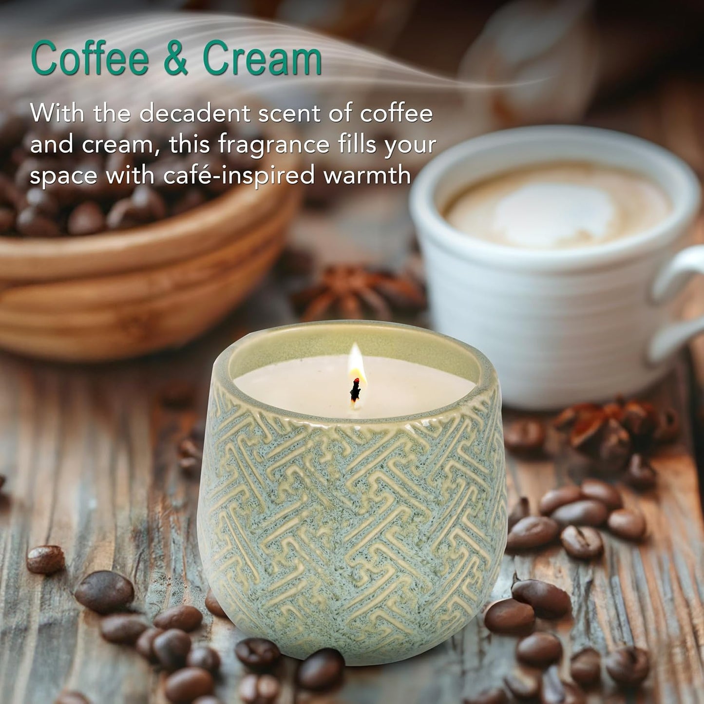 The Growing Candle, Coffee Scented, 10oz Ceramic Pot, Aromatherapy Candles, 100% Soy, Cream and Espresso Aroma for Home, Ida
