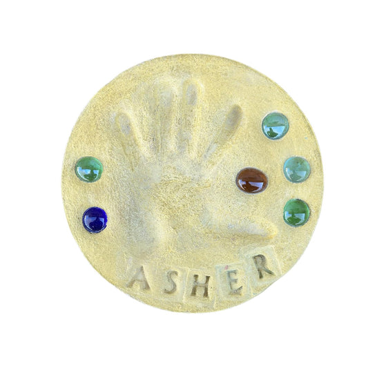 DIY Stepping Stone Kit with Color Pigment, Handprint Stepping Stone, Mother's Day Gift, Footprint Stepping Stone (8 Inch, Yellow)