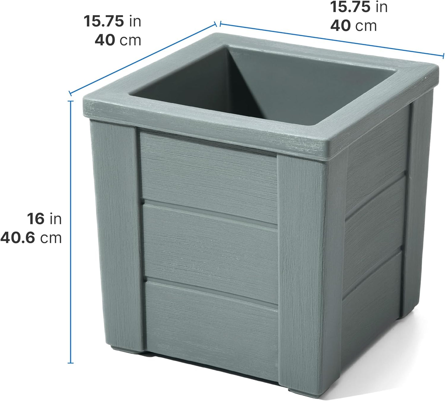 Step2 Lakewood Square Planter, Large Planters for Outdoor Plants, Gardening and Flower Pot for Patio or Porch, Efficient Drainage, Durable Plastic, Sage Gray, 2-Pack