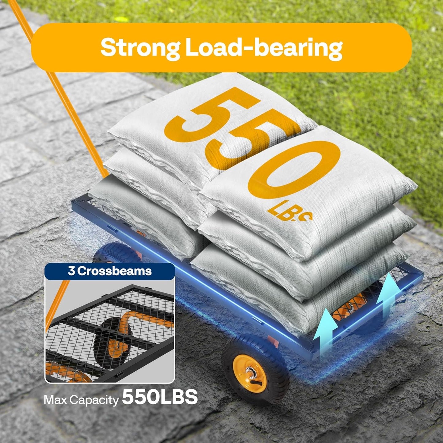 VIVOHOME Heavy Duty 550 Lbs Capacity Mesh Steel Garden Cart Folding Utility Wagon with Removable Sides (Black)