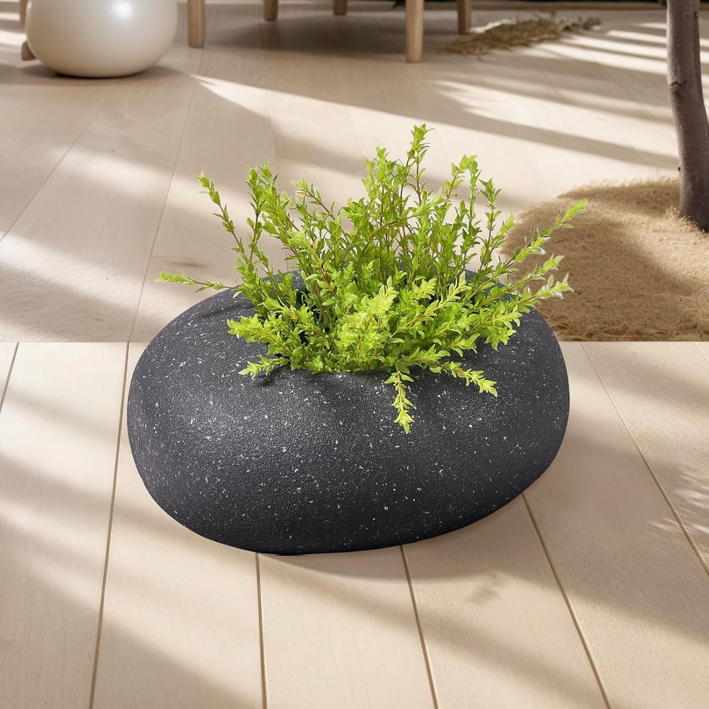 Stone - Mimicking Indoor/Outdoor Concrete Planter - Concrete Composite | Durable for Lawns & Commercial Decor (Charcoal Gray, Small)