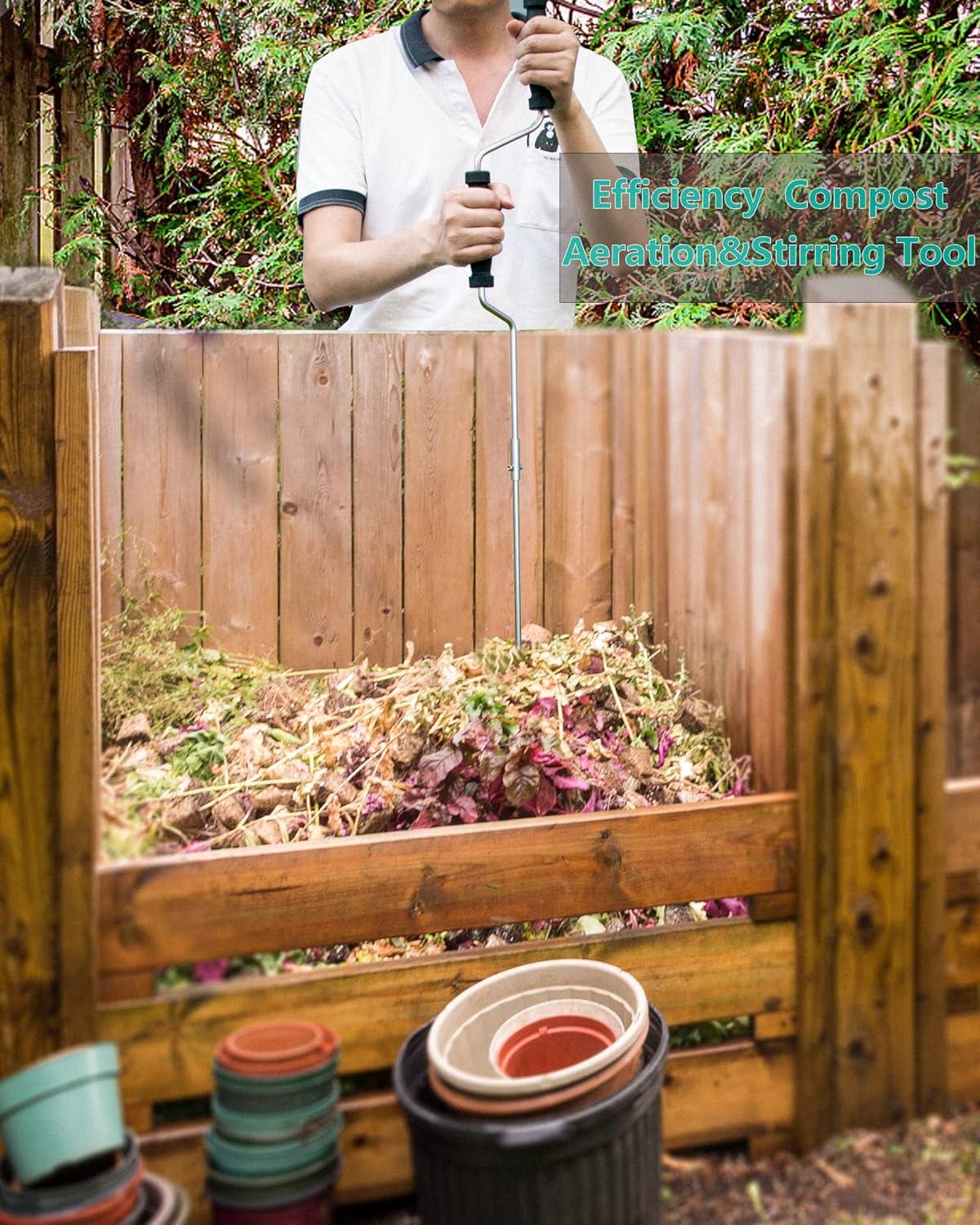 EJWOX Stainless Steel Compost Aerator Tool - Manual Turner & Mixer for Compost Tumblers and Bins | Faster Decomposition, Rust-Proof