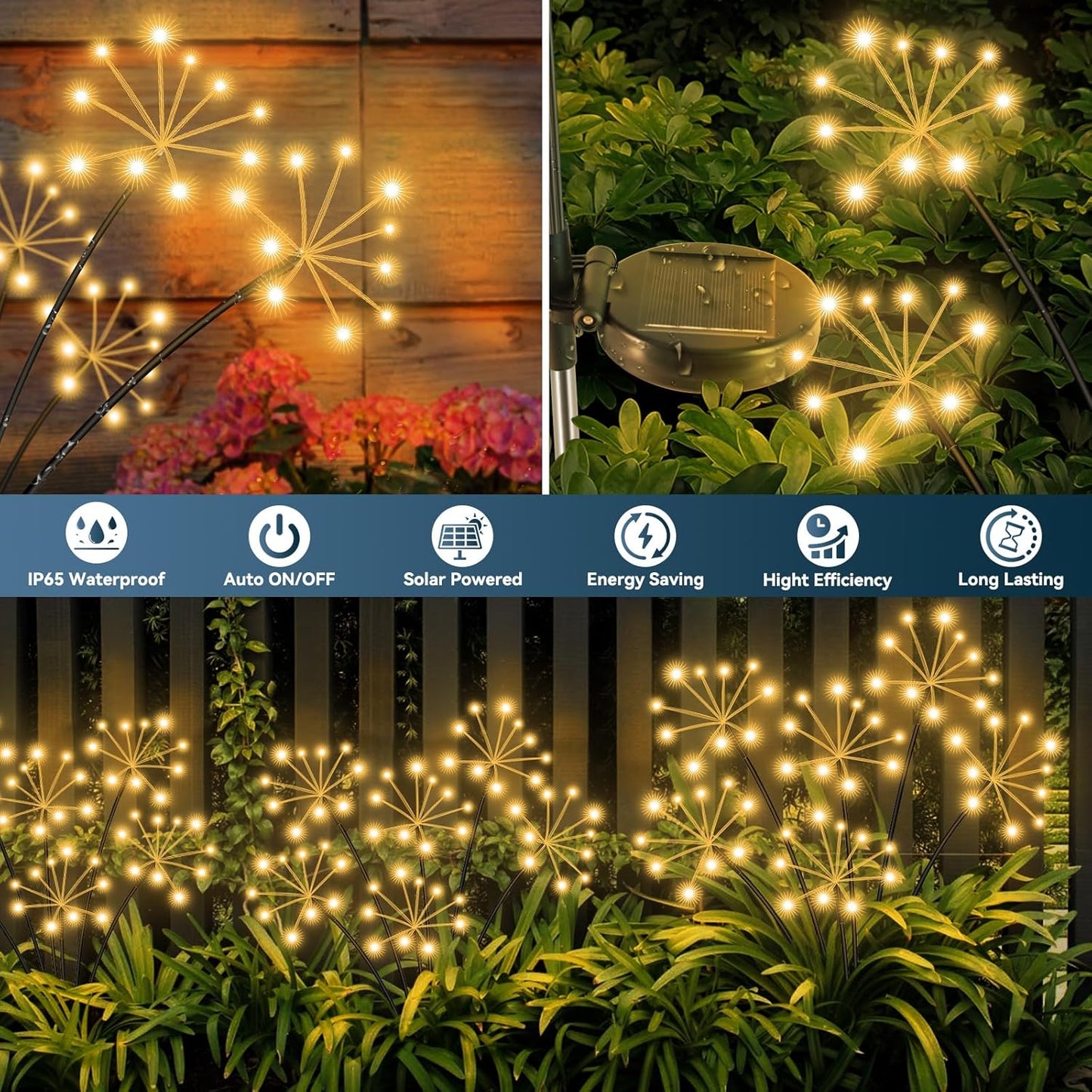 Solar Garden Lights 6 Pack Waterproof Swaying Starburst Light Solar Outdoor Lights for Yard Patio Walkway Pathway Party Wedding Decoration, Unique Gifts for Women, Warm White
