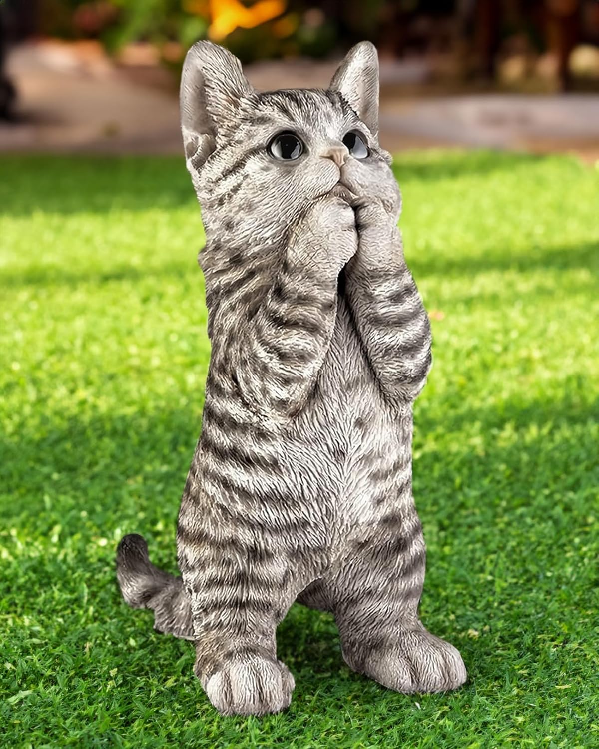 Coolboy Cute Prayer Gray Cat Figurine Art, Outdoor Garden Decoration, Resin Cat Sculpture for Lovers