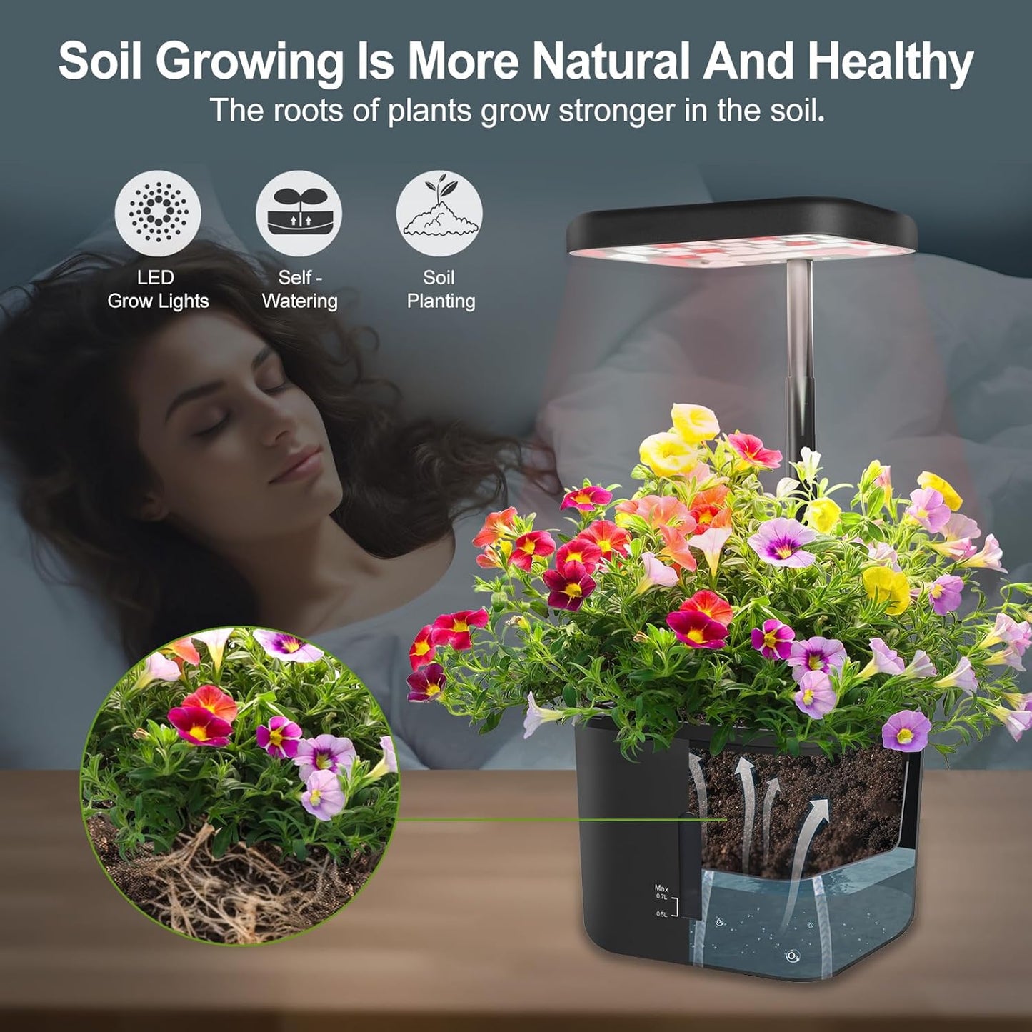 Indoor Garden Growing Systems Self-Watering Plant Pot Smart Gardening System with 17 Watts LED Grow Light Auto Timer Gardening Plant Gifts for Dad Mom Plant Pot for Vegetables Herbs(No Seeds&Soil)