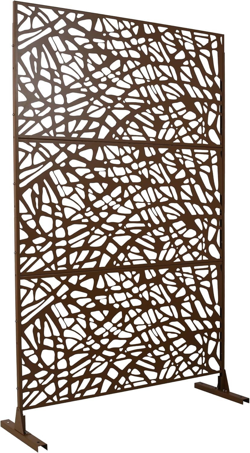 Metal Privacy Screens 76" H Outdoor Privacy Screens Panels Outdoor and Indoor Branch Pattern Divider Freestanding Decorative for Balcony Patio Garden Room Divider, Brown