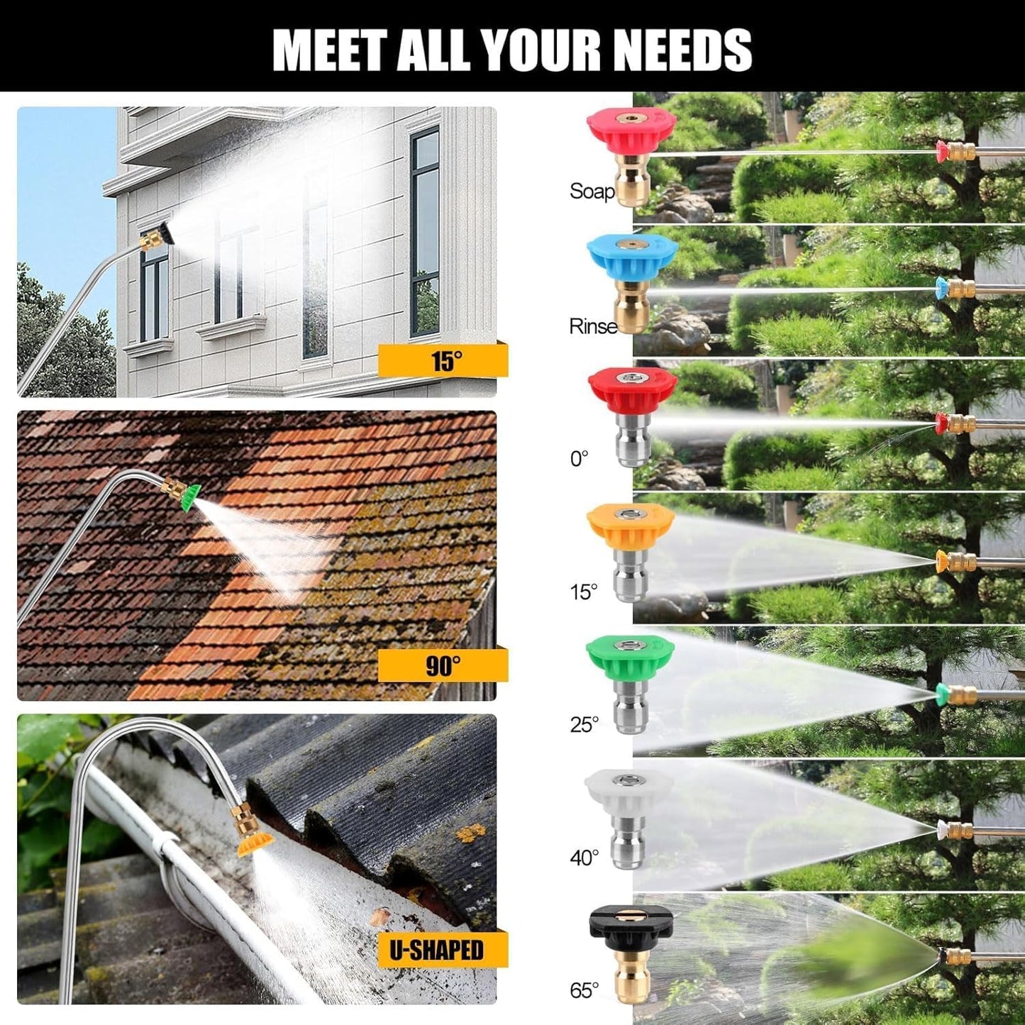 24FT Telescoping Power Washer Extension Wand, Gutter Cleaning Tools with Brush Head, 4 Adapters, 7 Spray Nozzles, Upgraded Support Belt, Pressure Washer Wand Extension for Wall Roof Gutter