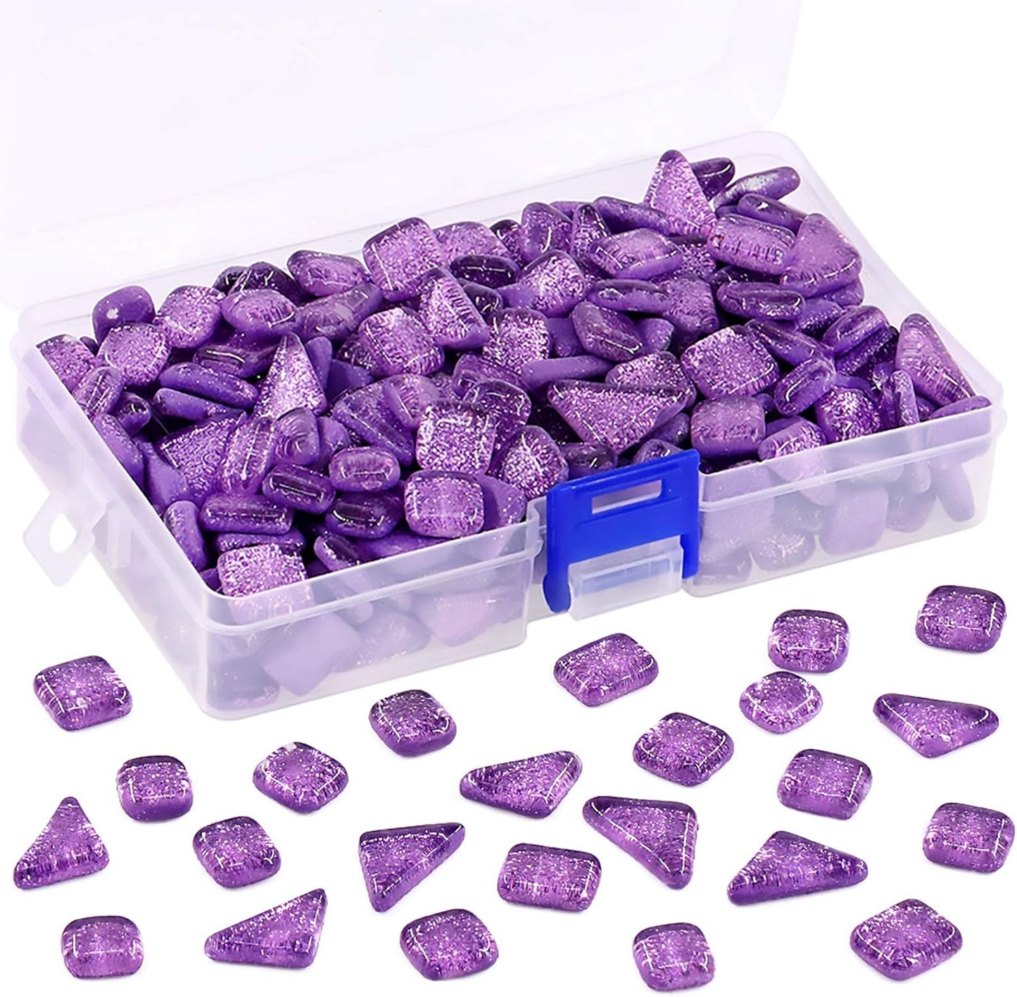 Swpeet 1 Pound Purple Shine Crystal Series Mosaic Tiles Assortment Kit, Square and Triangle Genuine Mosaic Tiles Glitter Crystal Mosaic Perfect for Home Decoration Crafts Supply