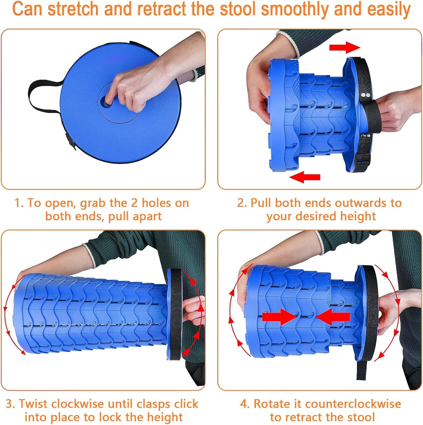 Boreeman Upgraded Folding Stool Lightweight Yet More Sturdy with Load Capacity 400lbs Portable Collapsible Stool for Camping Fishing Hiking BBQ (All Blue)