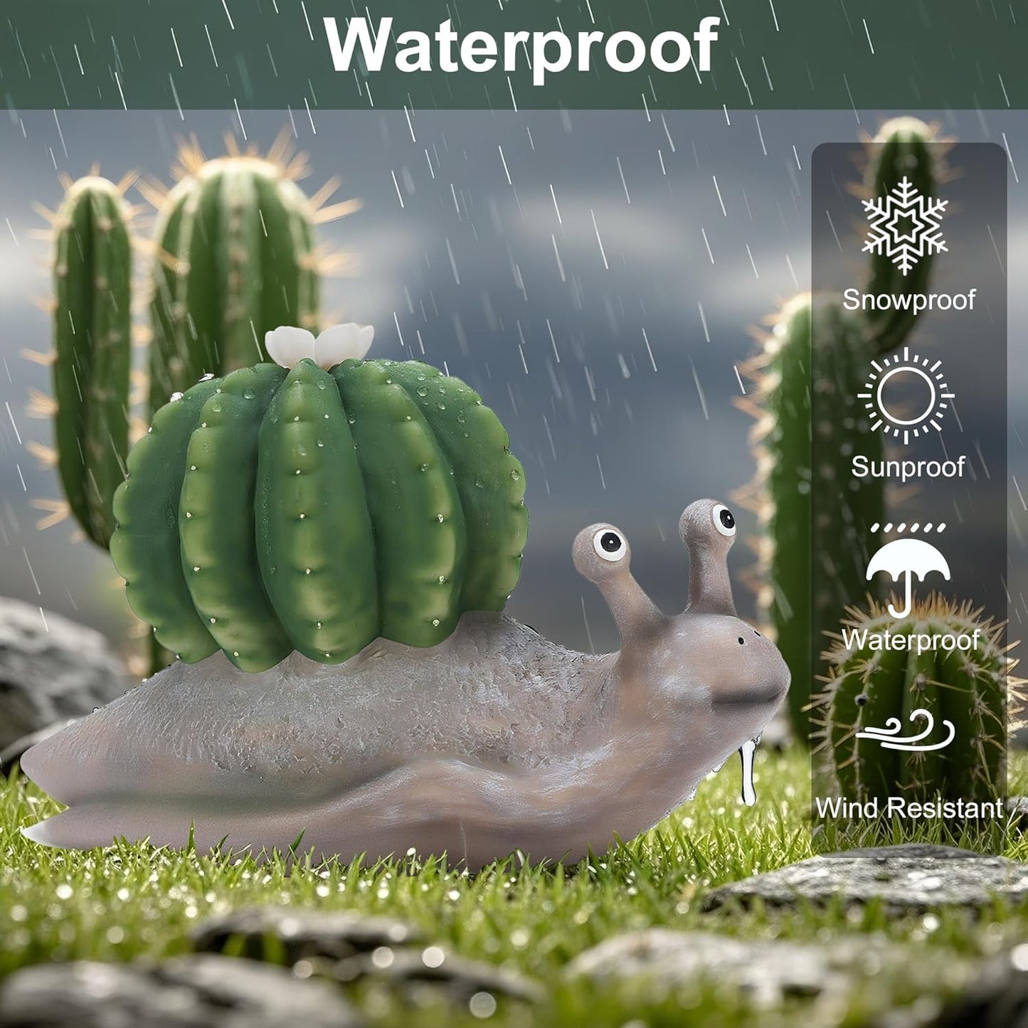 Solar Cactus Snail Statue Garden Decor Light - Outdoor Decorative LED Flower, Suitable for Patio, Lawnand Garden Decorations, Gifts for Mom