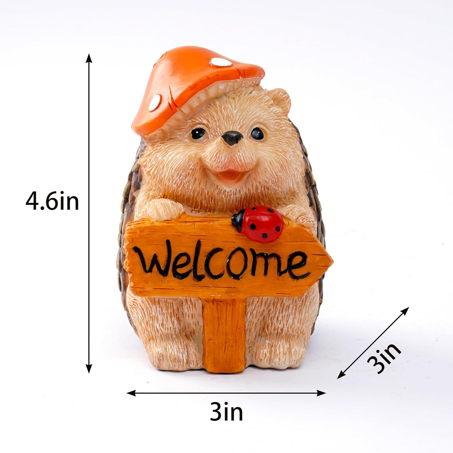 Garden Hedgehog Welcome Sign Statue with Mushroom Hat, Solar LED Ladybug Light, Outdoor Decorative Figurine, Housewarming Gift for Patio,Yard,Lawn Ornament