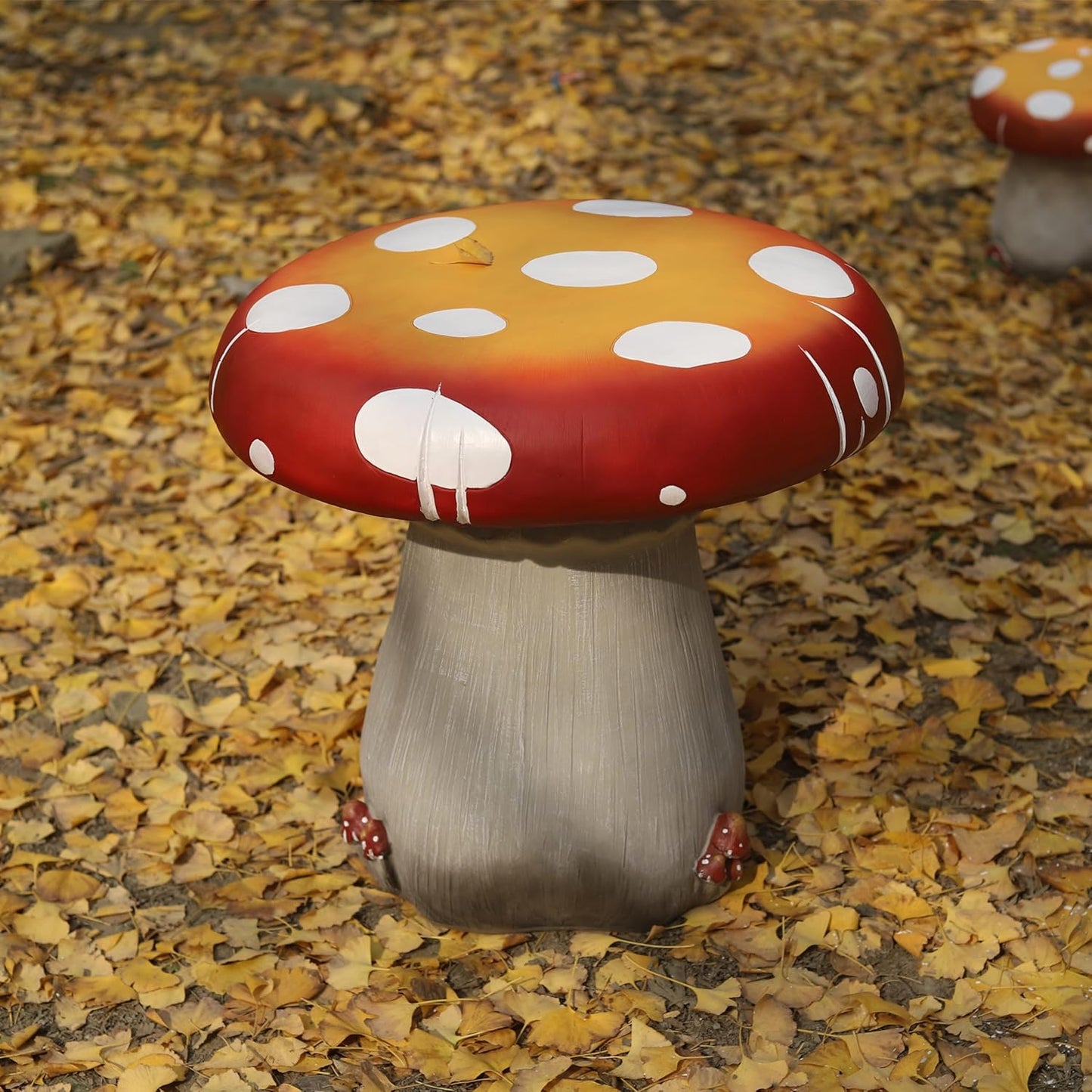 Mushroom Resin Statue 20.8'' High Indoor Outdoor Table Over Sized Sculpture Courtyard Lawn Pond Ornament Garden Outdoor Patio Round Table Stool Decoration Red Mushroom