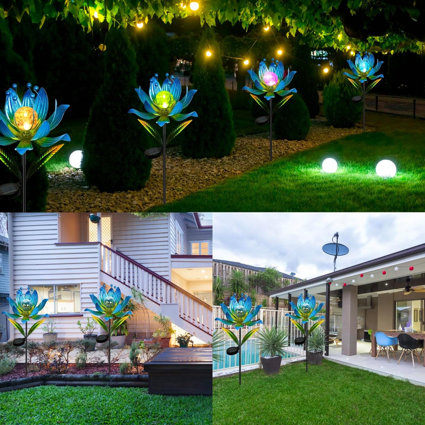 Wind Spinners Outdoor, 38 Inch Metal Wind Spinner Yard Art with Stake, Colorful Solar Windmill for Yard and Garden Lawn Patio Farmhouse Decor-Blue