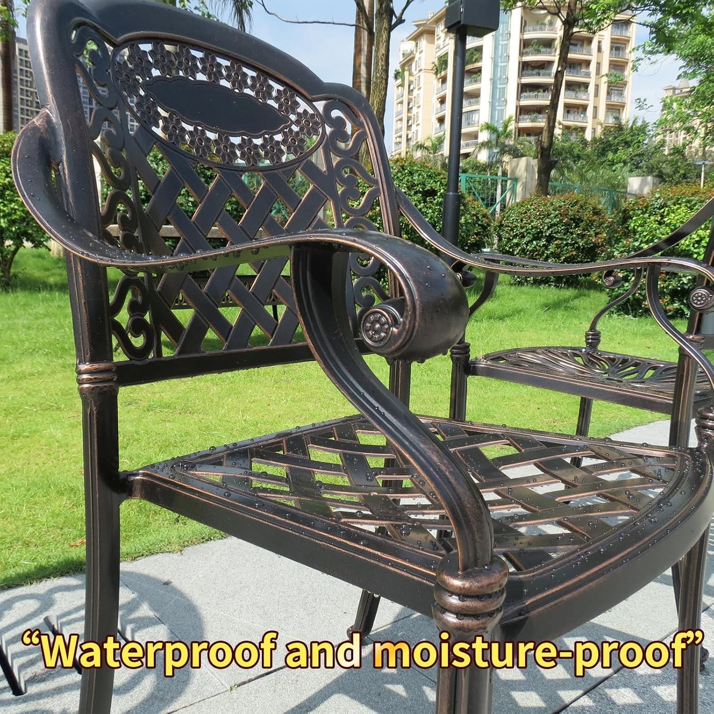 Outdoor Dining Chair Cast Aluminum Patio Chairs Set of 2 All-Weather Patio Dining Chair with Adjustable Feet for Backyard Garden (Royal Chair)