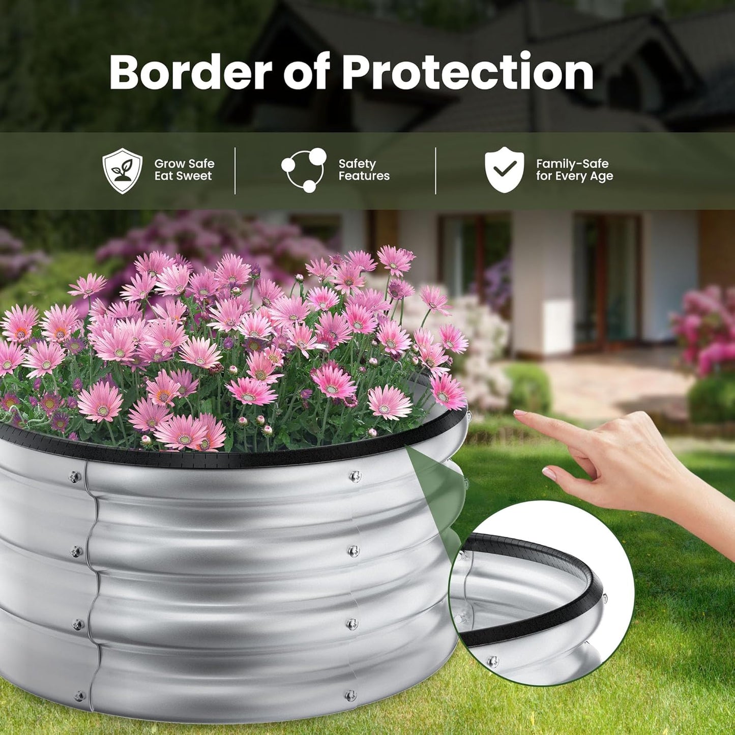 ZXZYHFTY Round Galvanized Raised Garden Bed kit,Silver Outdoor Garden Raised Planter Box, Round Large Metal Raised Garden Beds for Vegetable 2 * 2 * 1ft 2 Pcs