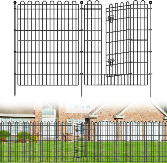 5 Panels No Dig Decorative Garden Fence with Gate for Yard, 40 in(H) X 11.8 ft(L) Animal Barrier Fencing for Outdoor Dog, Metal Portable Garden Fences for Borders, Pets, Landscape, Temporary Fence